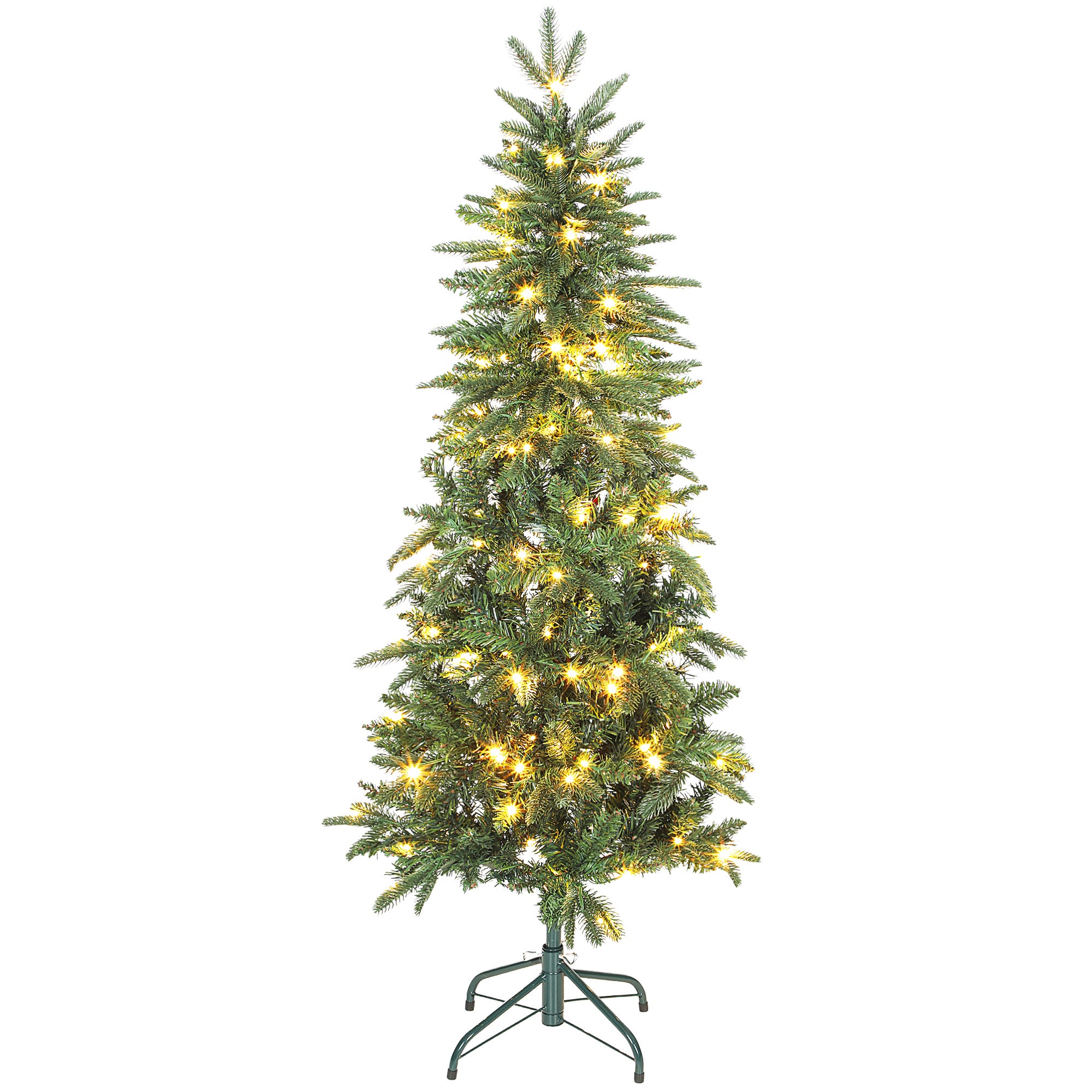 Sapin De Noël Artificiel 150cm Mannequin 2-en-1 - 100 LED Blanc Chaud, Baies Rouges - Déco Maison/Magasin