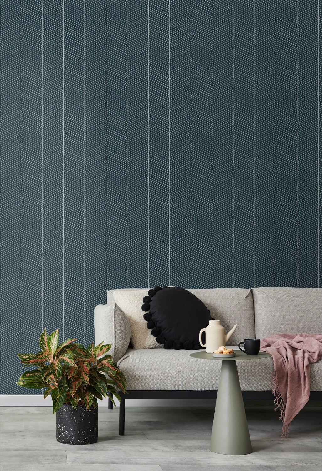 Papel de parede padrão de ossos de arenque azul - 53 cm x 10.05 m - Walls4You - 2