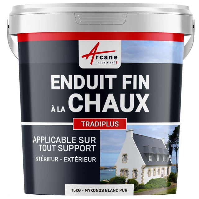 Enduit fin à la chaux - TRADIPLUS - 15 kg (jusqu'à 14 m²) Mykonos Blanc Pur - ARCANE INDUSTRIES