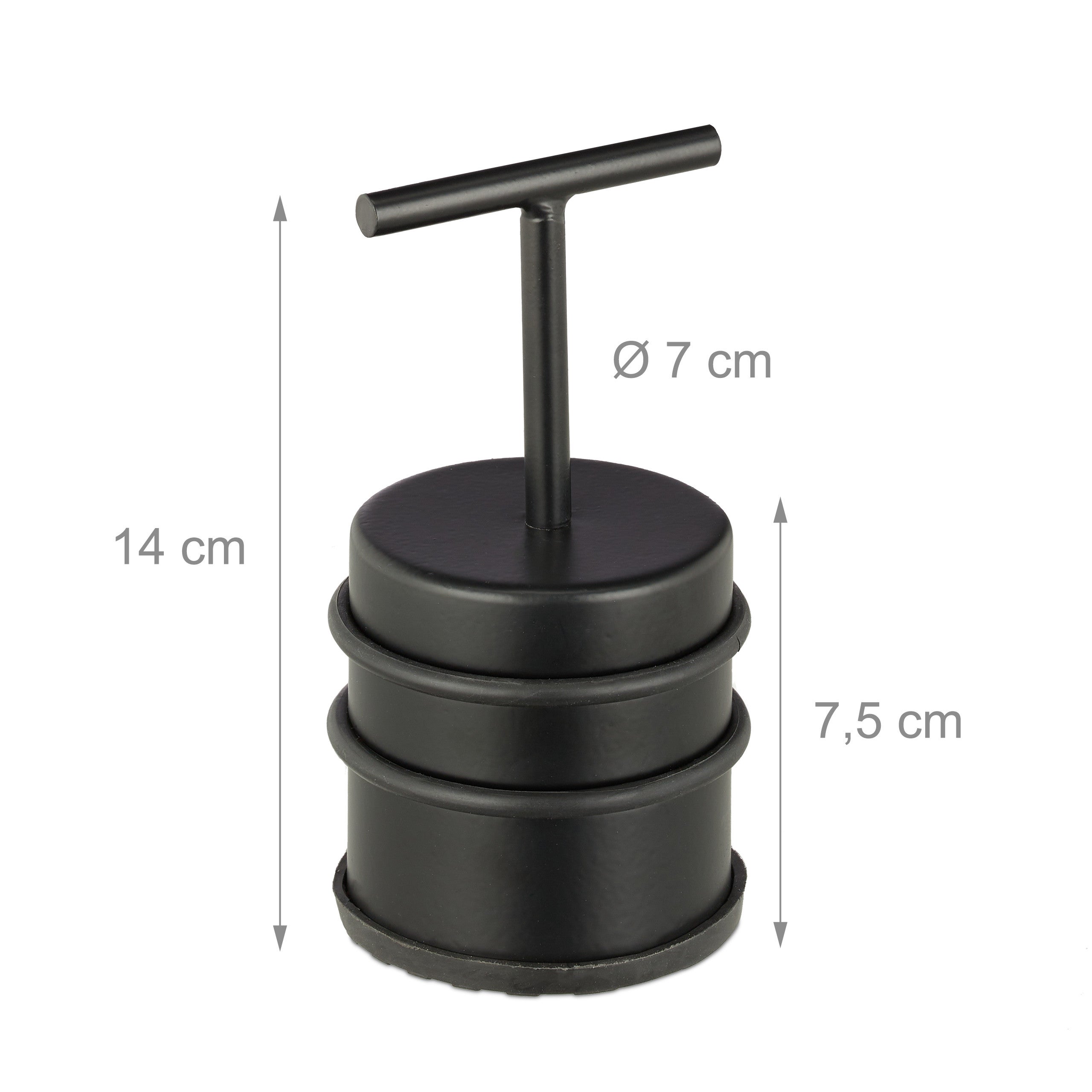 Butoir de porte avec poignée, porte & fenêtre, haute, ronde, intérieur, caoutchouc, inox, ∅7 cm, noir, Relaxdays - 4