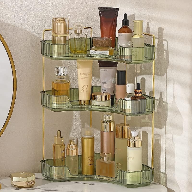 Rangement Maquillage, Organisateur de Cosmétiques, Présentoir Cosmétique, Organisateur de Parfum pour Salle de Bain (3 Couches, Vert) - 3