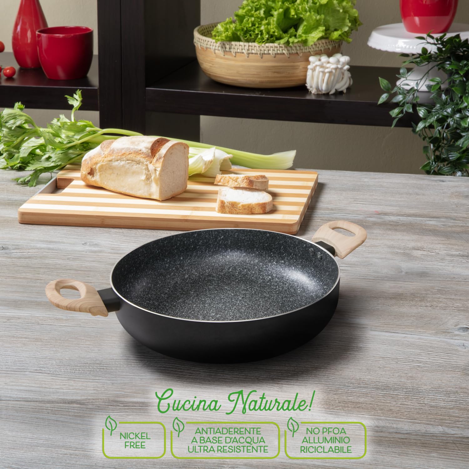 KASANOVA tegame antiaderente 28 cm Black Stone, tegame per induzione, con coperchio, rivestimento antiaderente indistruttibile a 3 strati - 4