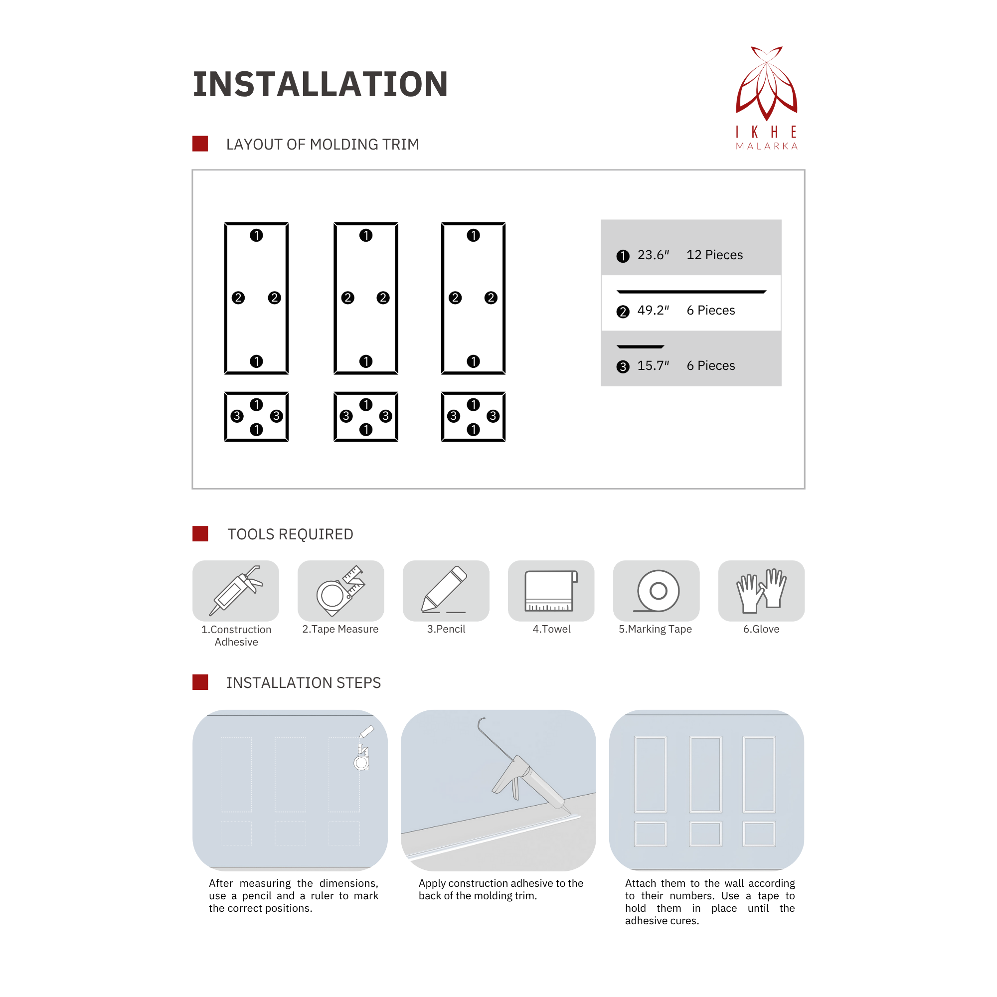 Set de moulures murales – Kit pour 6 cadres élégants en PS robuste, étanche, résistant et facile à poser – Design classique blanc JX88-W - 4