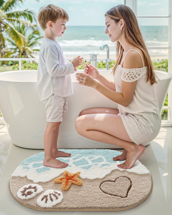 Tapis de bain de plage, antidérapant, idéal pour la salle de bain, la cuisine et l'entrée, motif coquillage et étoile de mer, 50 x 80 cm - 3
