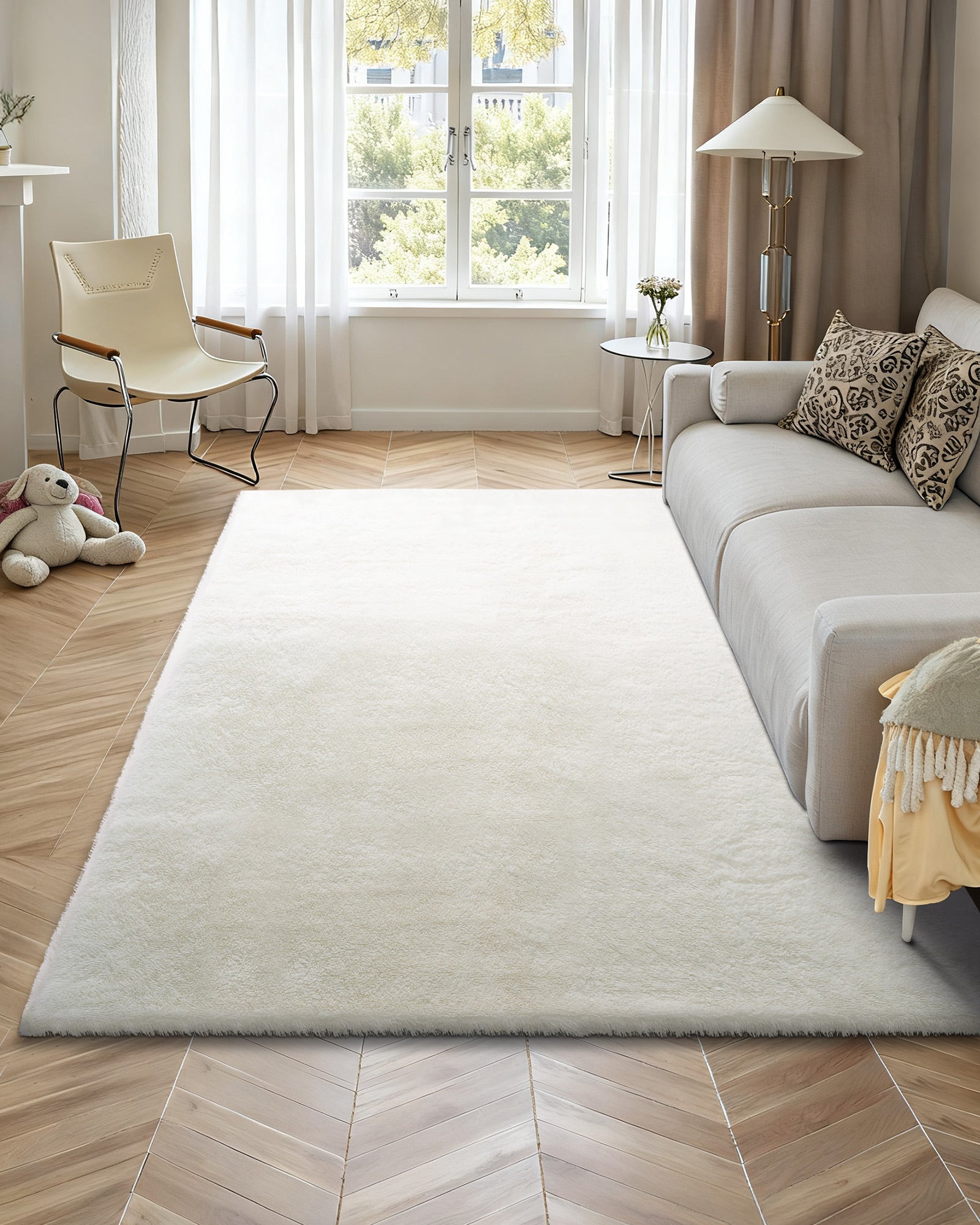 Tapete de sala VEVOR de pelo longo de 2,44 x 3,05 m, decoração moderna para interiores, antiderrapante, macio e espesso, não tecido, branco marfim - 4