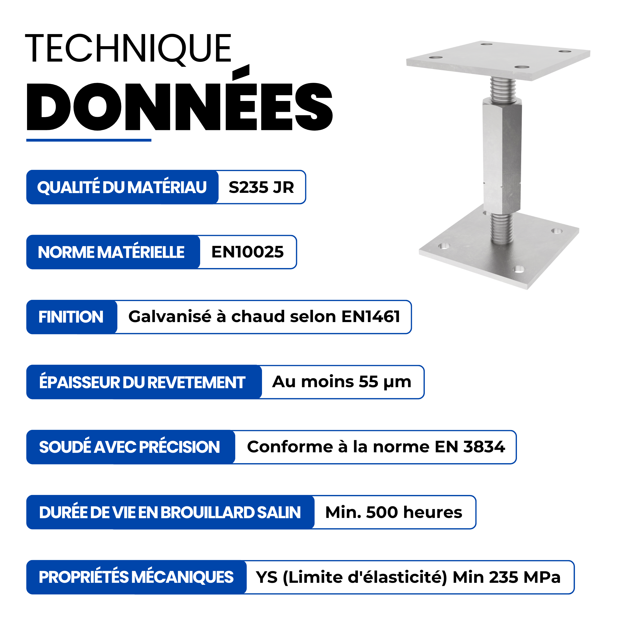 Support de poteau Galvanoplastie 70 x 70 mm | 140 - 190 mmhauteur reglable platine bois pied poteaux clôture GeZu Impex - 4