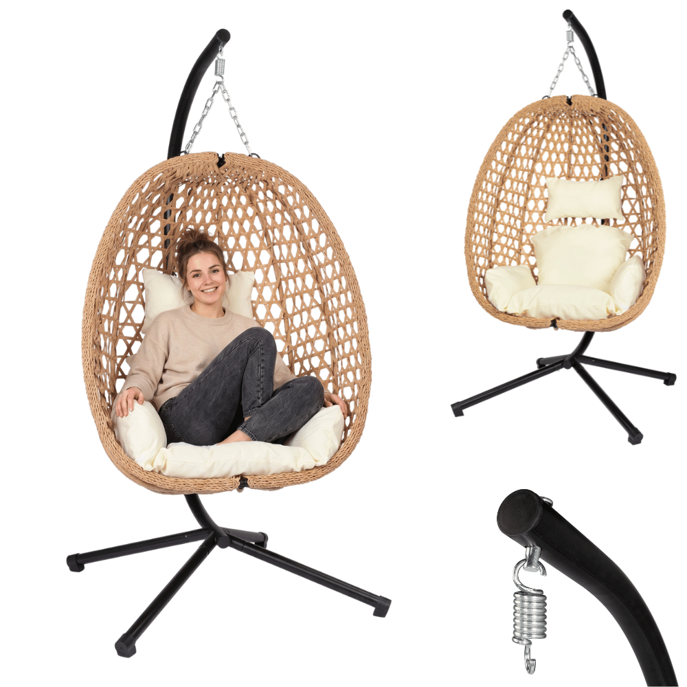 Fotel wiszący styl boho kokon ogrodowy składany poduszki FUNFIT GARDEN