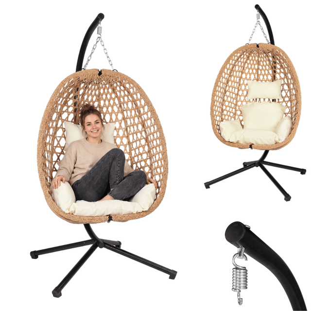 Fotel wiszący styl boho kokon ogrodowy składany poduszki FUNFIT GARDEN