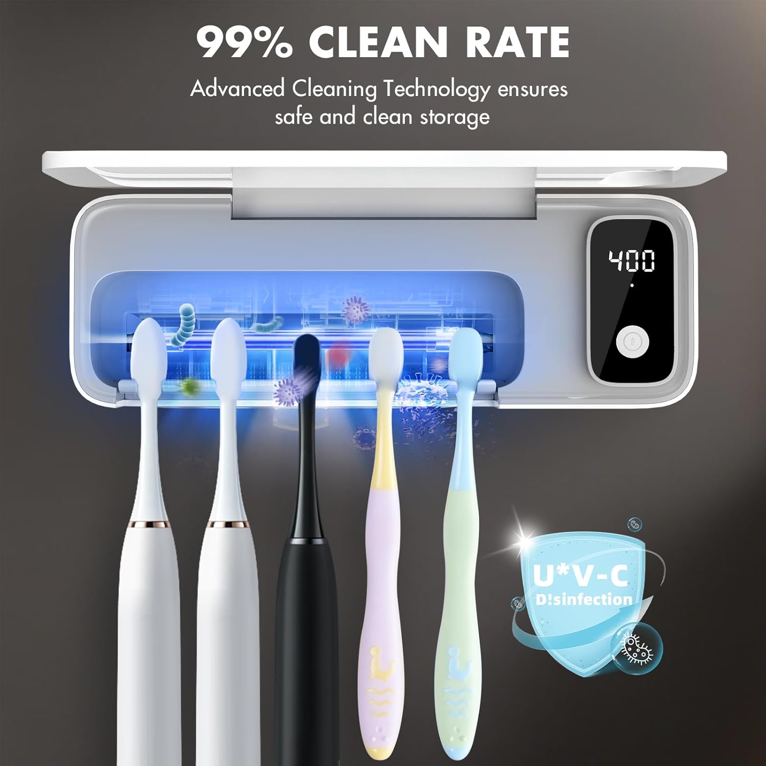 Stérilisateur de brosses à dents avec 5 emplacements, support de brosses à dents intelligent et organisateur, support mural sans fil et rechargeable - 2