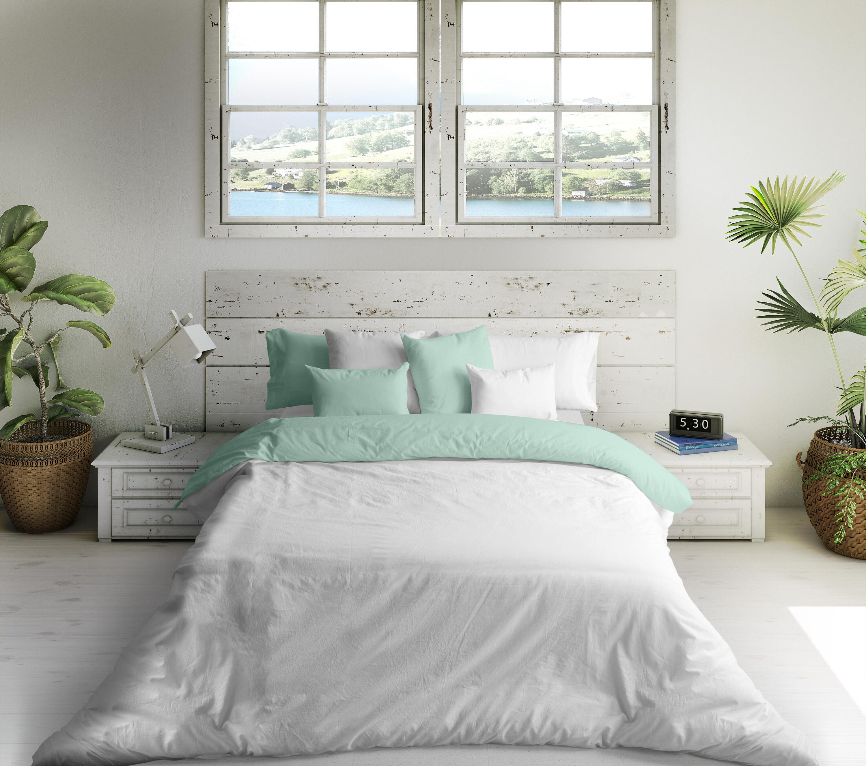 Housse de couette réversible verte/blanche 220x220 cm pour lit de 135 cm - 4