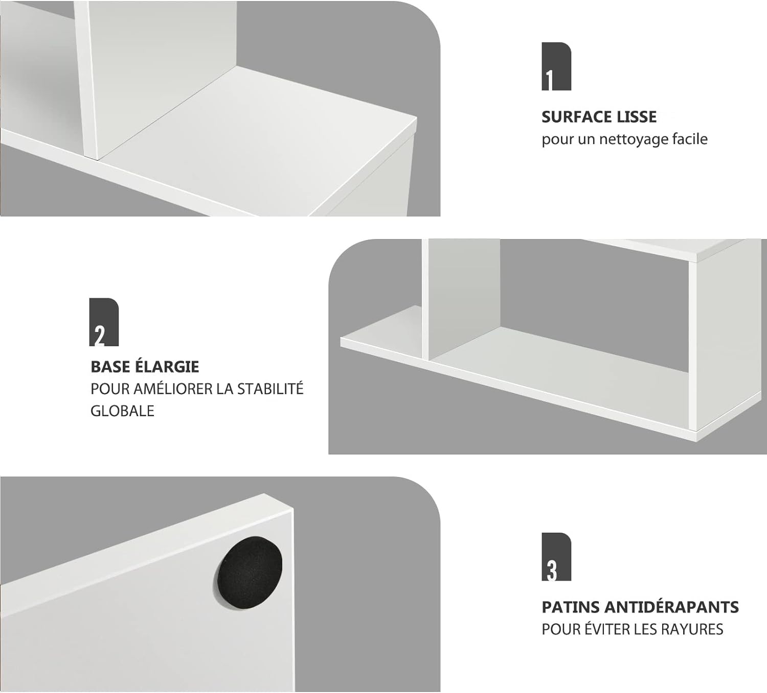 Bibliothèque en Forme S, 80 x 23 x 191 cm Étagère de Rangement à 6 Niveaux, Style Moderne Industriel avec Dispositif Anti-Basculemen, Blanc - 4
