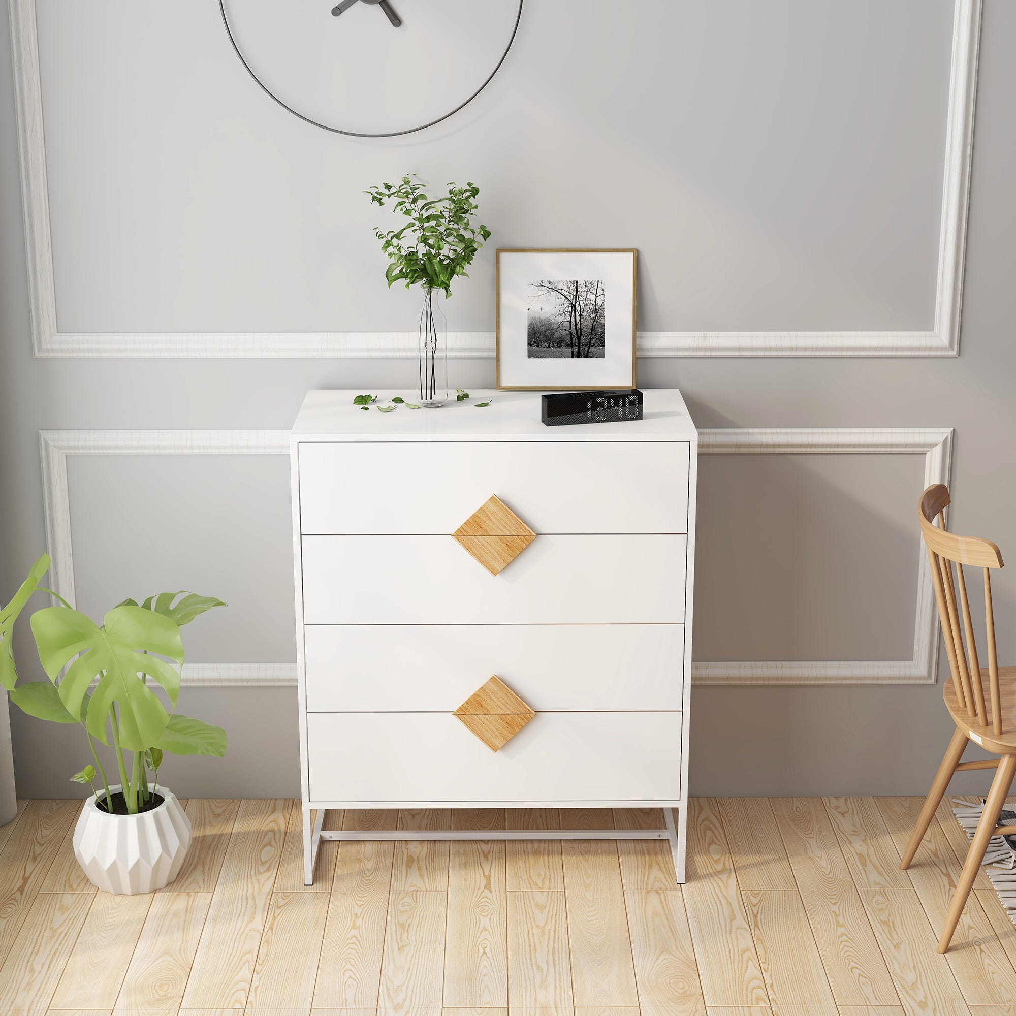 Commode En Raton Design Commode de chambre en bois massif avec poignées carrées au design ...