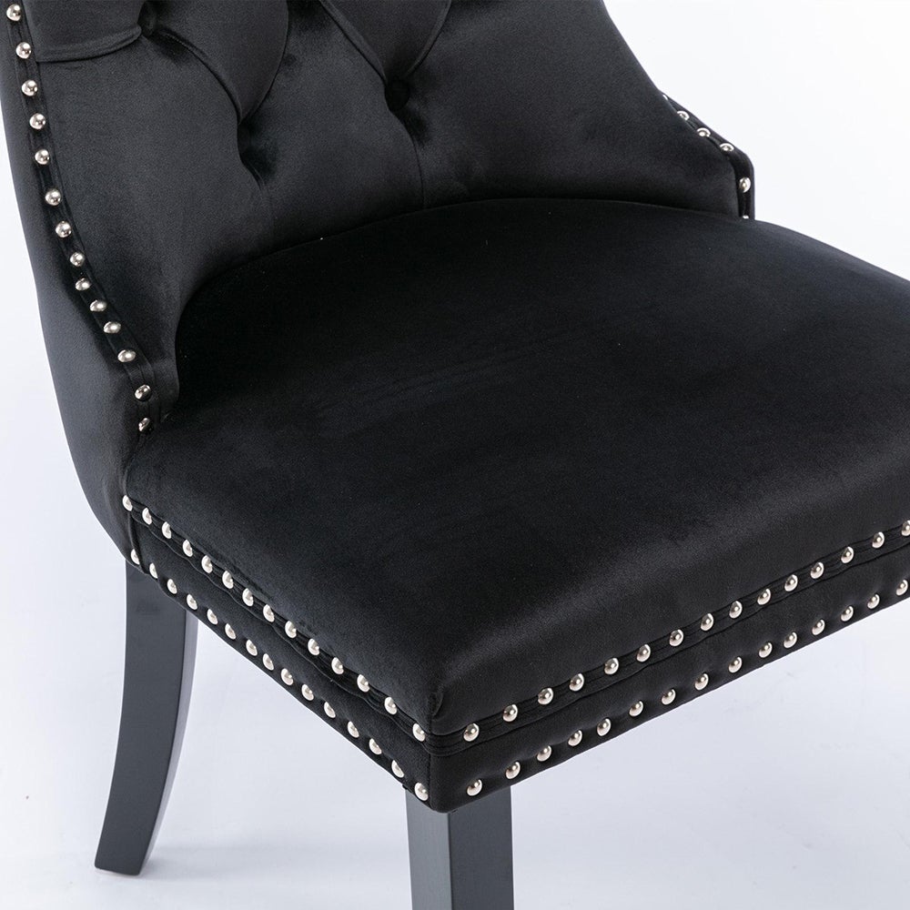 Ensemble de chaises de salle à manger, avec pieds en bois et garniture à clous, revêtement en velours, structure en bois massif,noir - 9