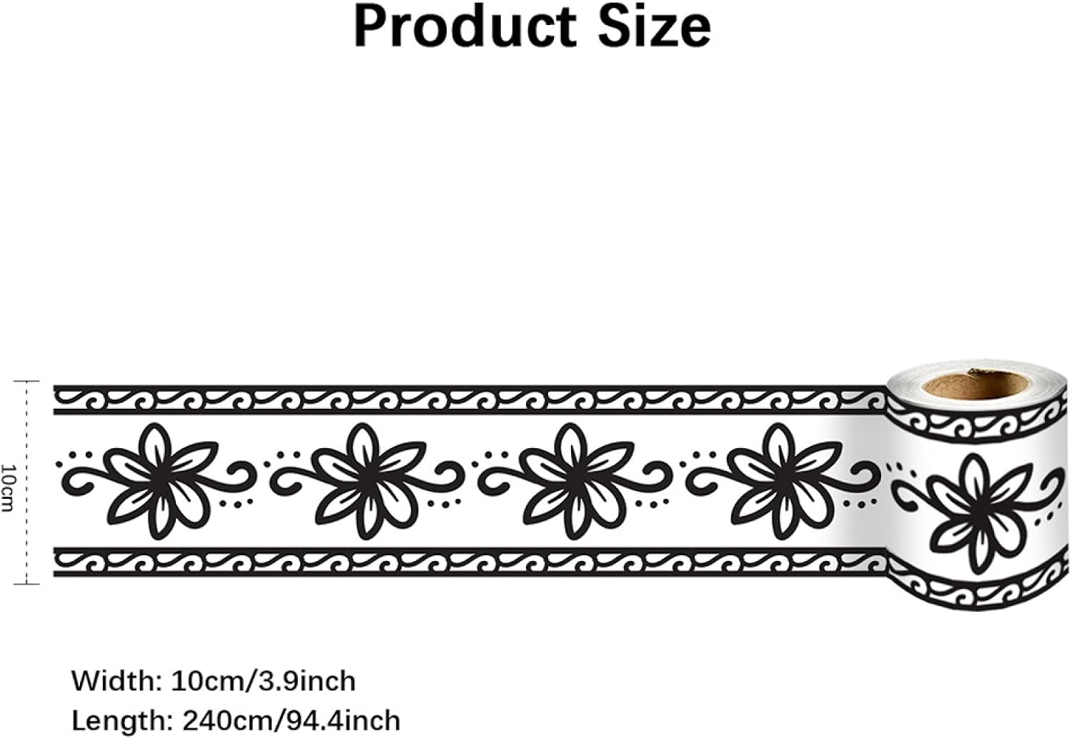 Cenefa autoadhesiva de PVC impermeable para pared, zócalo de cocina y baño, decoración de pared, flores negras, 10 cm x 240 cm - 2