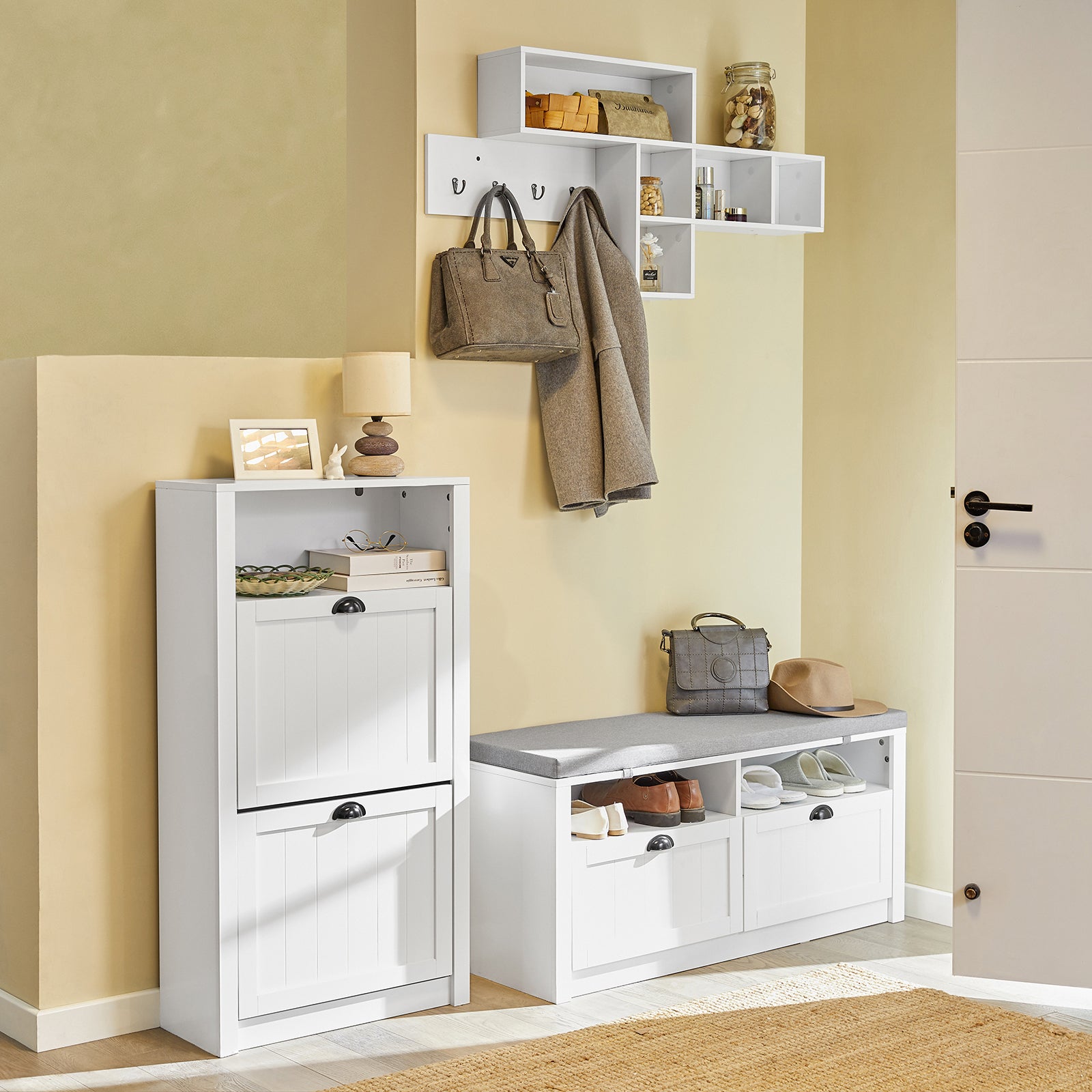 Sapateira com 2 portas basculantes Sapateira estreita Organizador de sapatos Branco 60 x 24 x 110 cm FSR87-K-W SoBuy PT - 9