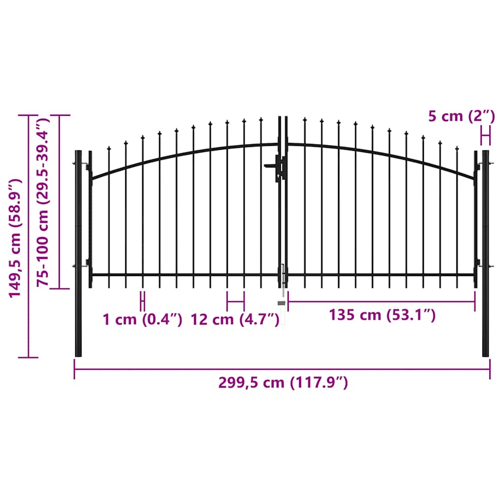 Portail double Woerden avec pointe en forme de lance 299,5 x 149,5 cm vidaXL - 3