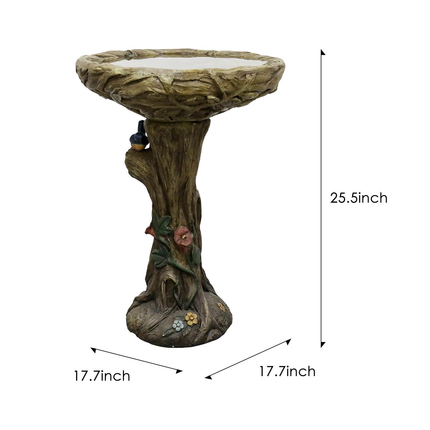 Fontaine pour oiseaux en béton effet bois 65 cm avec bassin profond et oiseau décoratif pour jardin élégant - 3