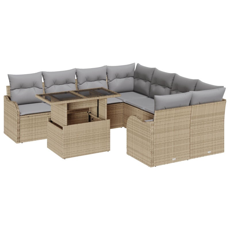 Zestaw Sof na Ogród z poduszką 9 pcs Beżowy Rattan poli vidaXL