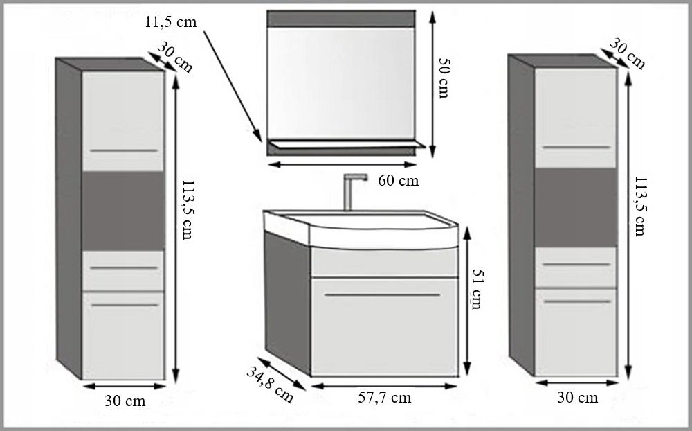 BELINI Meuble de Salle de Bain PRI P6 - 120 cm. Blanc / Noir Brillant, Ensemble Complet Suspendu Meuble Sous Vasque avec Miroir - 3