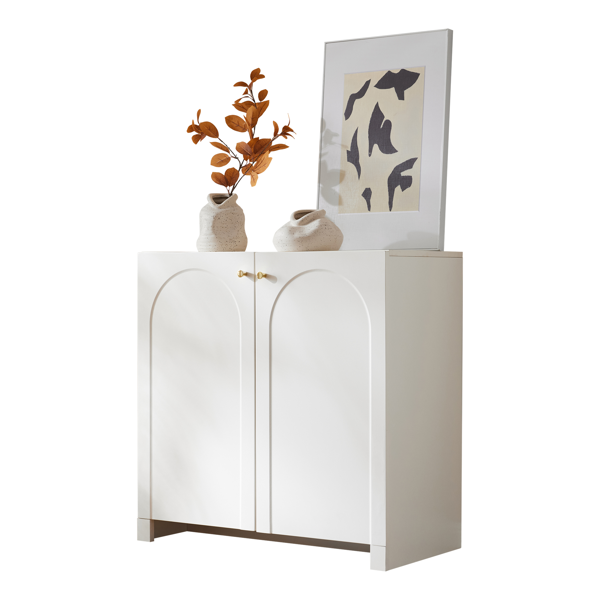 Buffet - 2 portes avec étagères régables - Blanc - 4