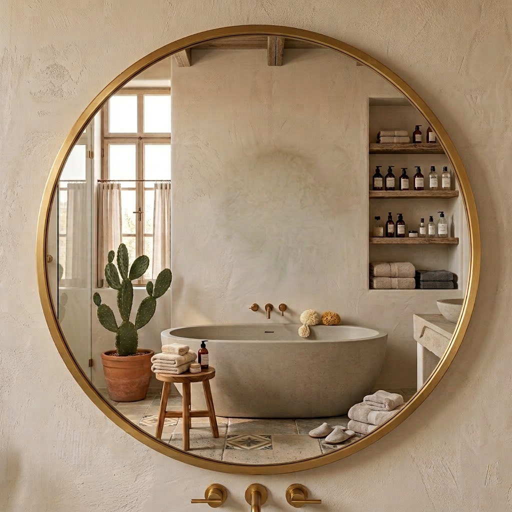 Espejo redondo de pared con marco de metal 80cm, DORADO - Estilo moderno para baño, salón o entrada - 3