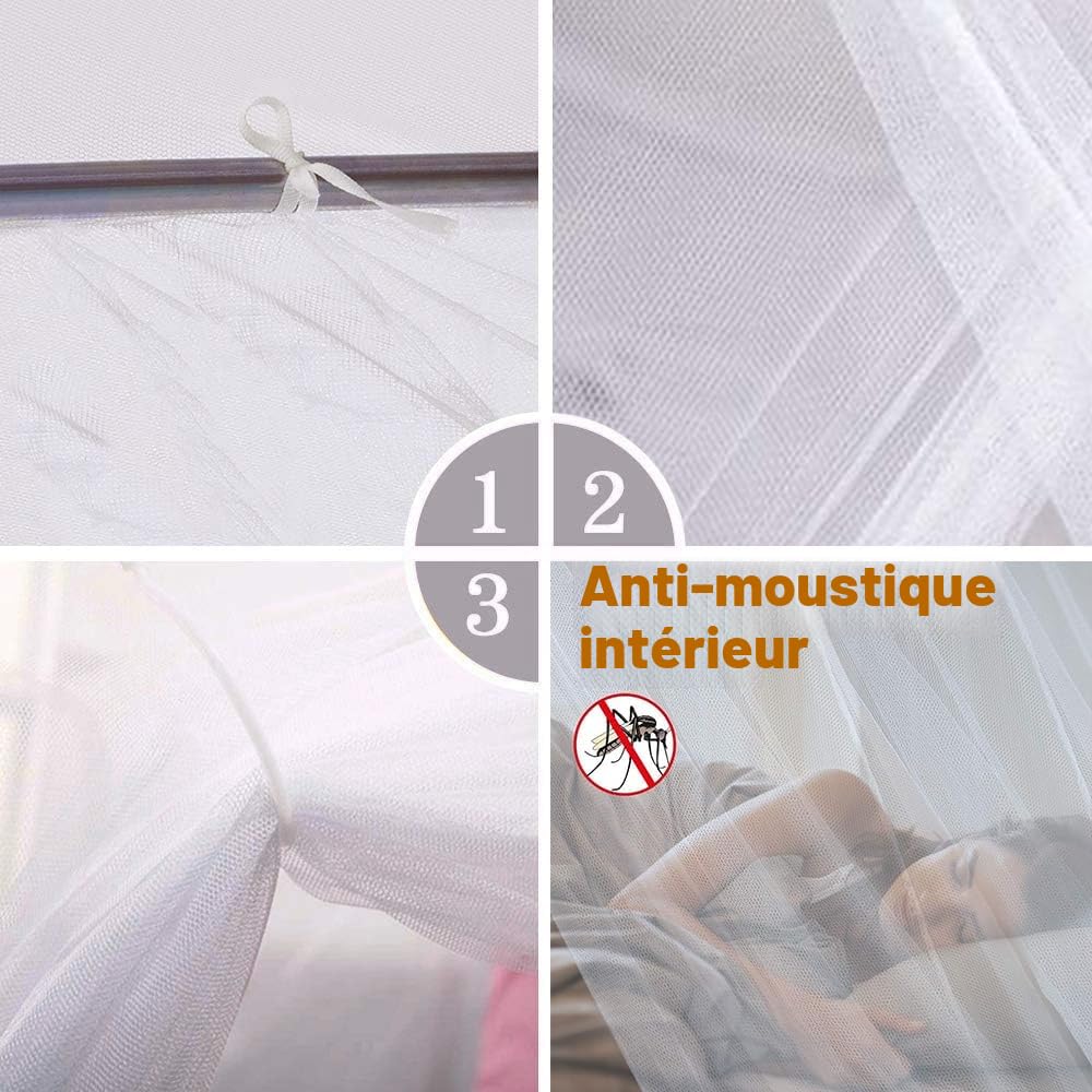 Moustiquaire lit 200x200x220,Moustiquaire lit 2 Places,Moustiquaire Rectangulaire,Mailles Fines et durables - pour lamaison et Le Camping - 2