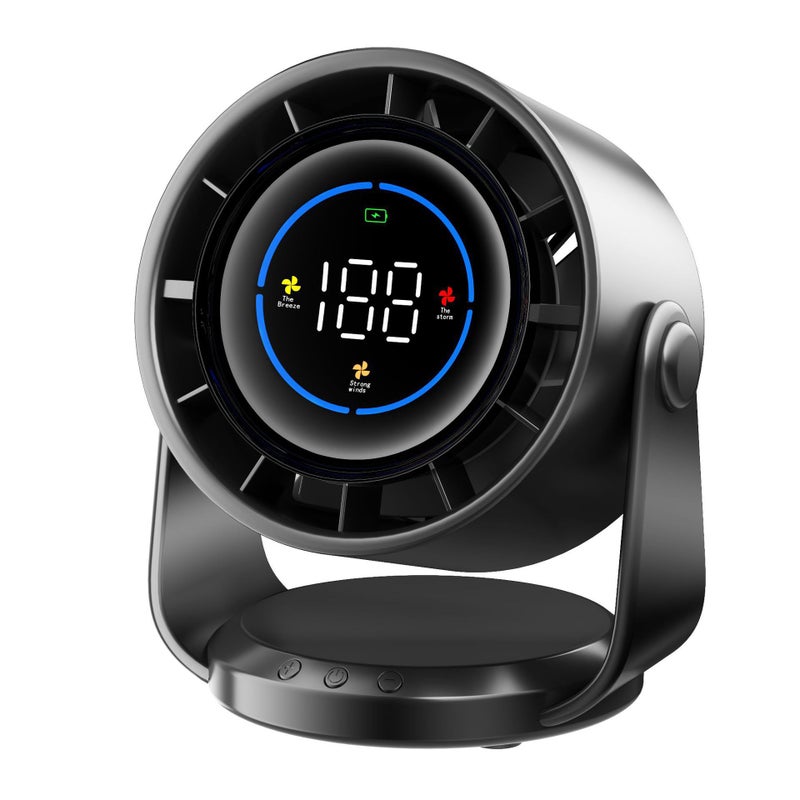 Wentylator biurkowy, wentylator turbinowy, wyświetlacz cyfrowy, niski poziom hałasu, odpowiedni do domu, biura i podróży, czarny