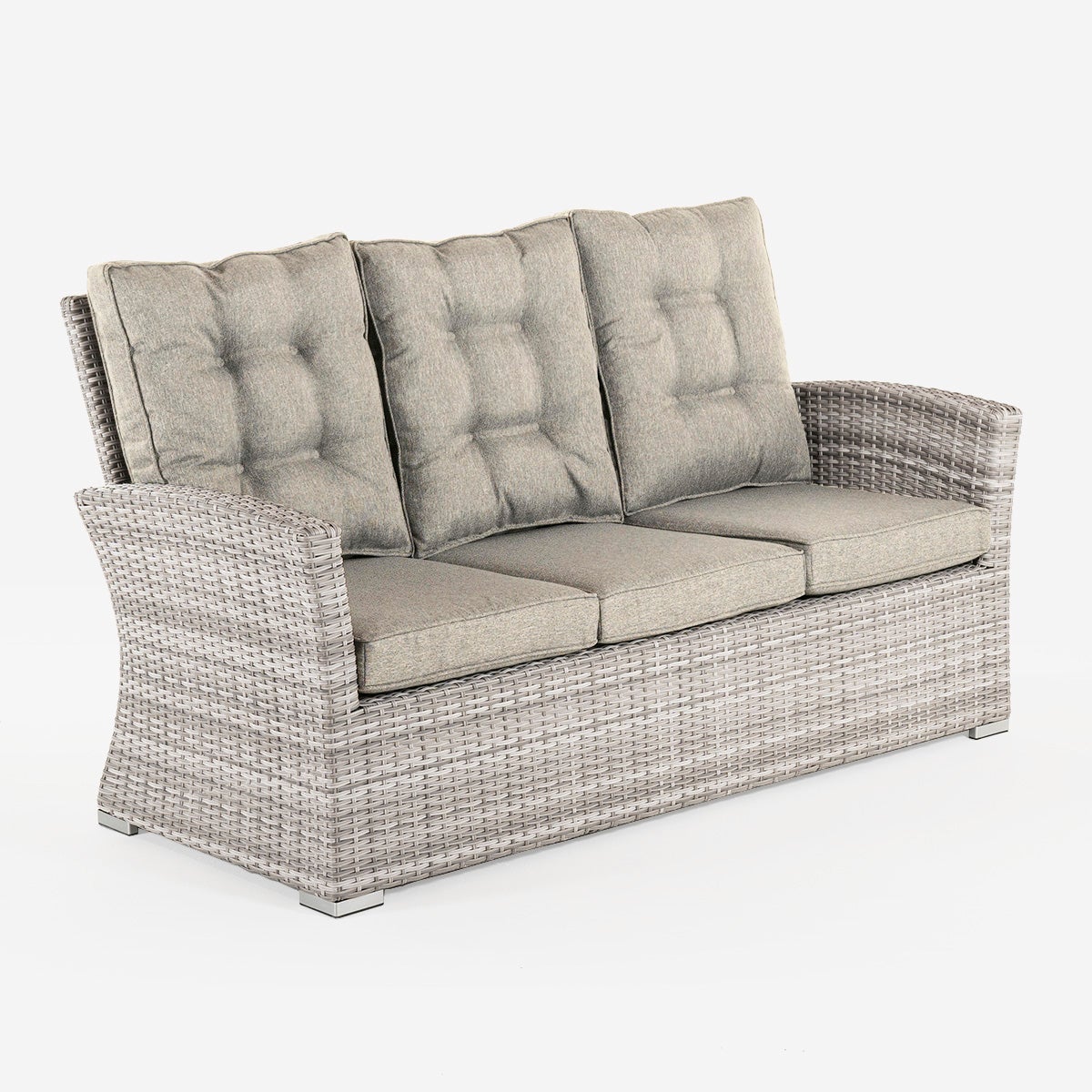 Sofá duradero aluminio, ratán sintético, aluminio y ratán sintético plano, color gris claro, sofa:72x170x93
