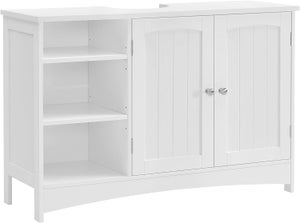 Meuble Sous Vasque, 90 X 30 X 60 Cm, 2 Portes, Compartiments Ouverts, Blanc