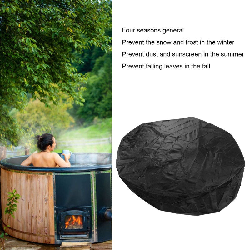 Housse ronde pour mobilier de jardin et baignoire balnéo 190 cm, taffetas polyester argenté imperméable, 210 x 30 cm noire - 3