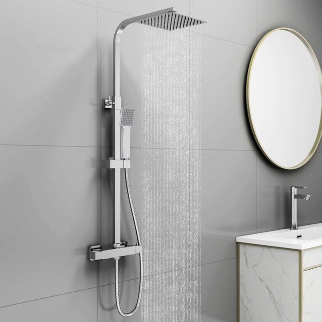 Ensemble de colonne de douche thermostatique carrée chromée à hauteur réglable AICA