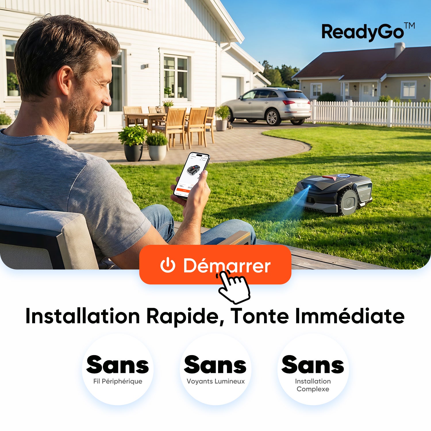 Robot Corta-Relva Sem Fios, 300 M², Com Garagem Gratuita, Vision AI, Evitamento De Obstáculos, Inclinação 27%, Controlo Por App, Sunseeker V1 - 2