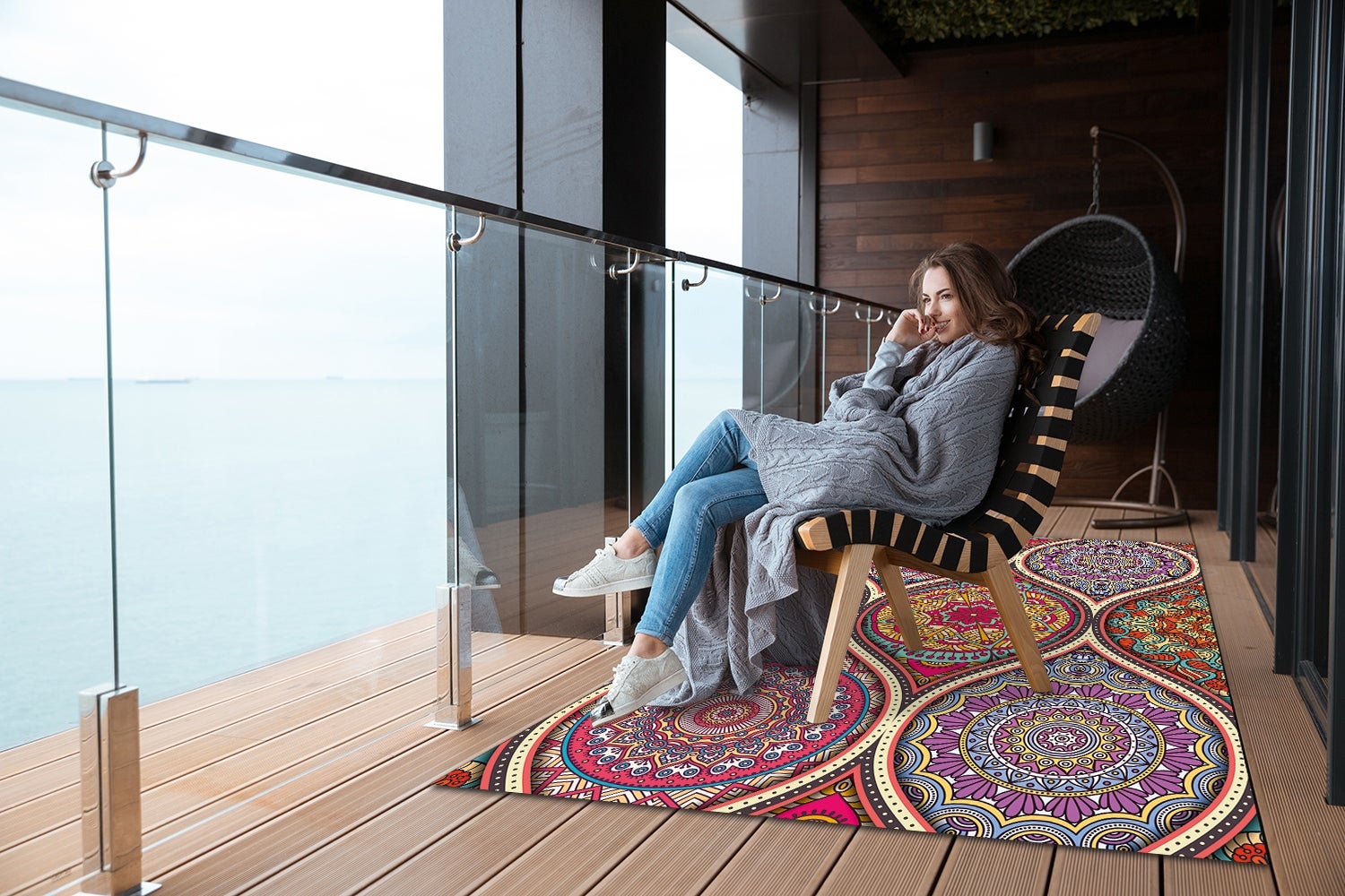 Mata winylowa kolorowa mandala boho dywan winylowy do dzieci dekoracyjny 90x60 cm – Tulup - 3