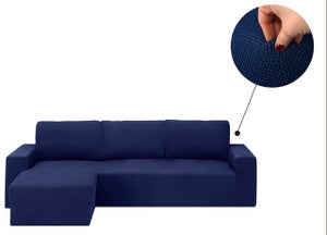 Copridivano 3 Posti Elegante Blu Copridivano con Penisola Spandex Lavabile Copridivani Elastici AntiGraffio Copri Divano Moderna Universale Copridivano Angolare