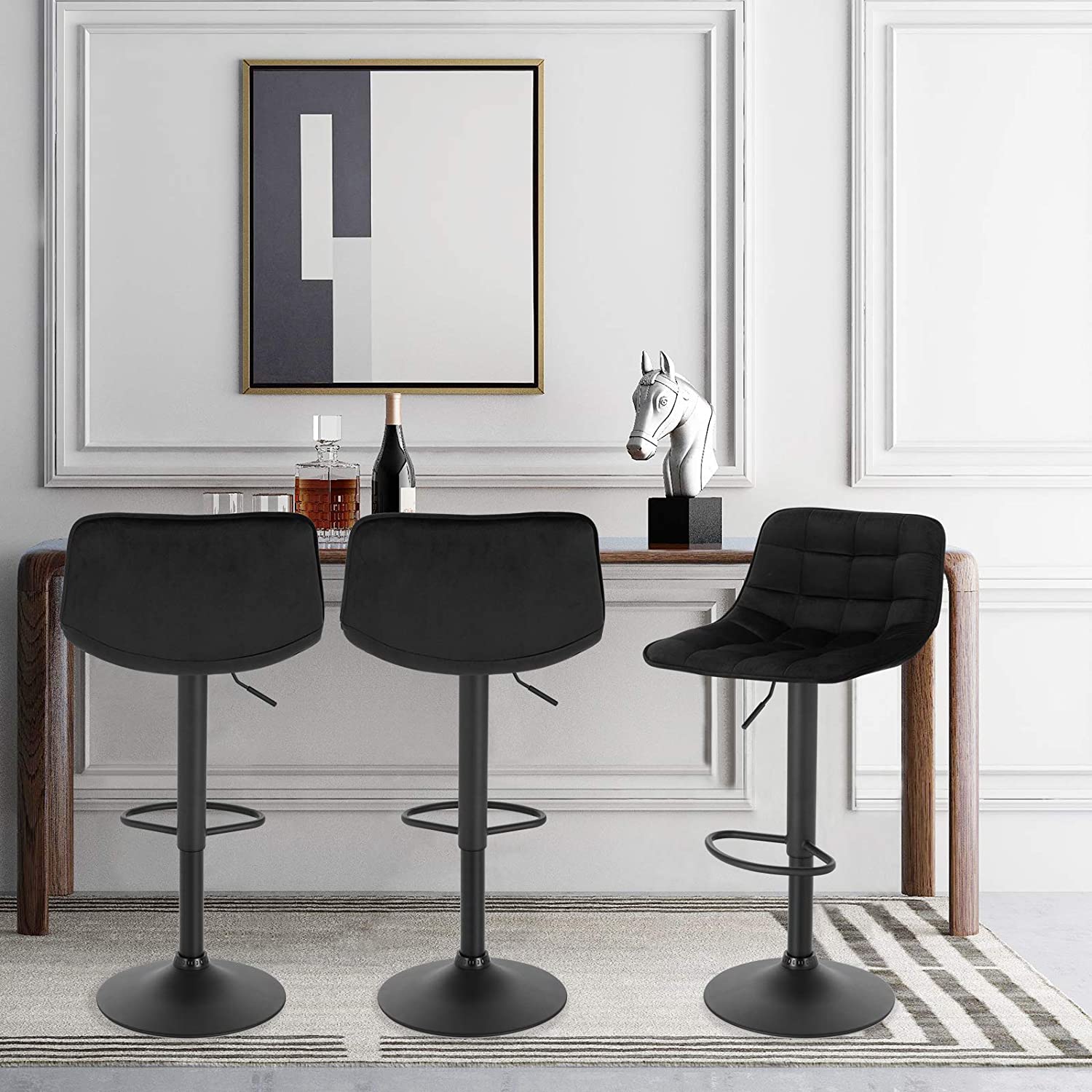 WOLTU 1 X Tabouret de Bar en velours et métal. Chaise de comptoir réglable en Hauteur et Rotatif. Noir - 4