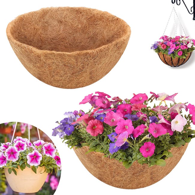 Cesto pensile rotondo in filo metallico con rivestimento in fibra di cocco, decorazione da giardino per vasi di fiori, supporto per piante in metallo Cesto pensile rotondo in filo metallico con rivestimento in fibra di cocco, decorazione da giardino per vasi di fiori, supporto per piante in metallo