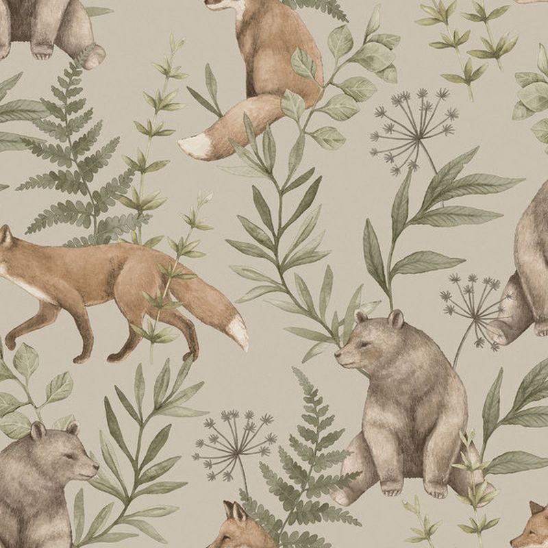 Papel pintado bosque con animales del bosque marrón - 53 cm x 10.05 m - borastapeter