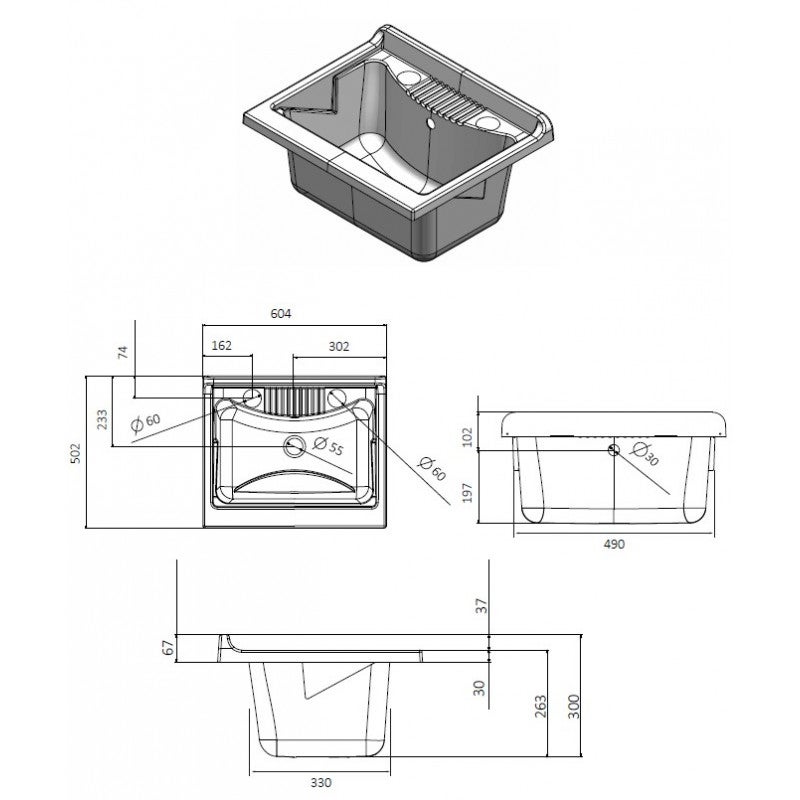 Mobile lavatoio 60x50 cm vasca in resina con asse e kit di scarico - 6