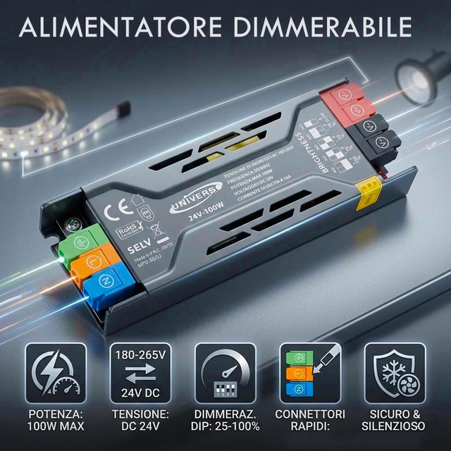 Alimentatore LED 100W Impermeabile IP67 - Trasformatore 24V DC, Ingresso AC 110-250V, Driver In Lega Di Alluminio Per Strisce LED E Moduli - 2