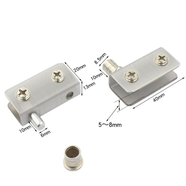 Paquet de 4 charnières de porte en verre Charnière à pivot à 90 °, verre sans perforation, acier inoxydable, ajustement pour verre de 5-8mm | Leroy Merlin Paquet de 4 charnières de porte en verre Charnière à pivot à 90 °, verre sans perforation, acier inoxydable, ajustement pour verre de 5-8mm | Leroy Merlin