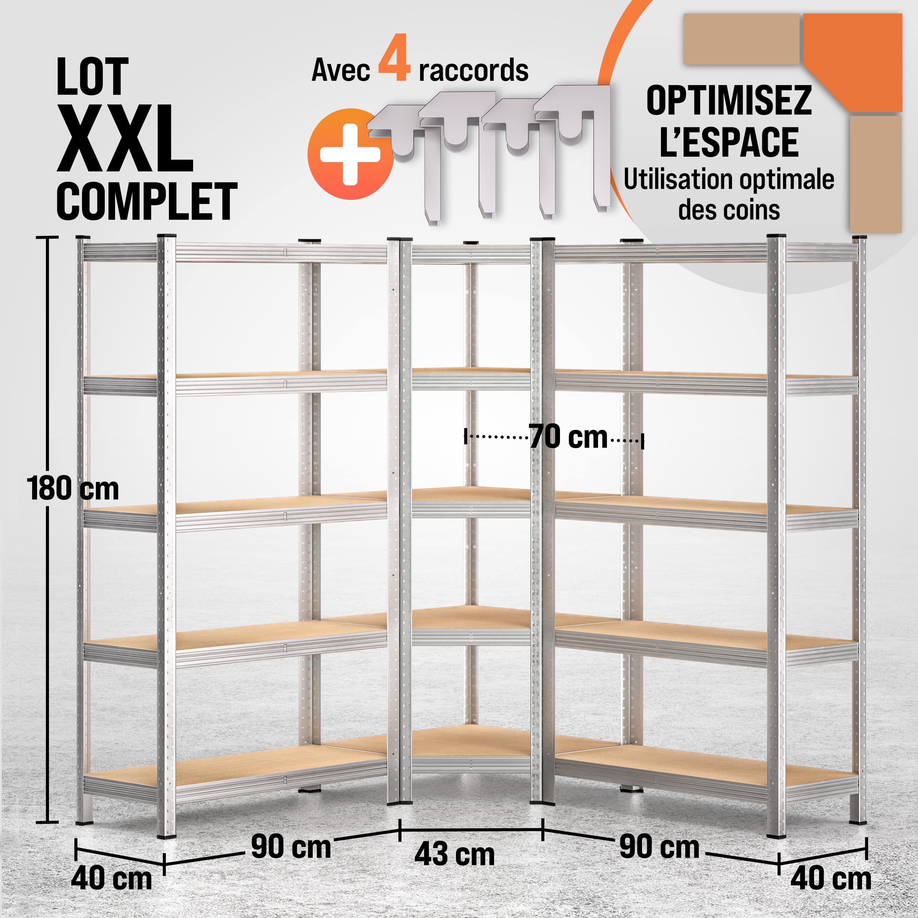 MONZANA® Set de 3 étagères charge lourde 5 niveaux Étagère métallique modulable 2625kg Étagère d'angle garage atelier - 2