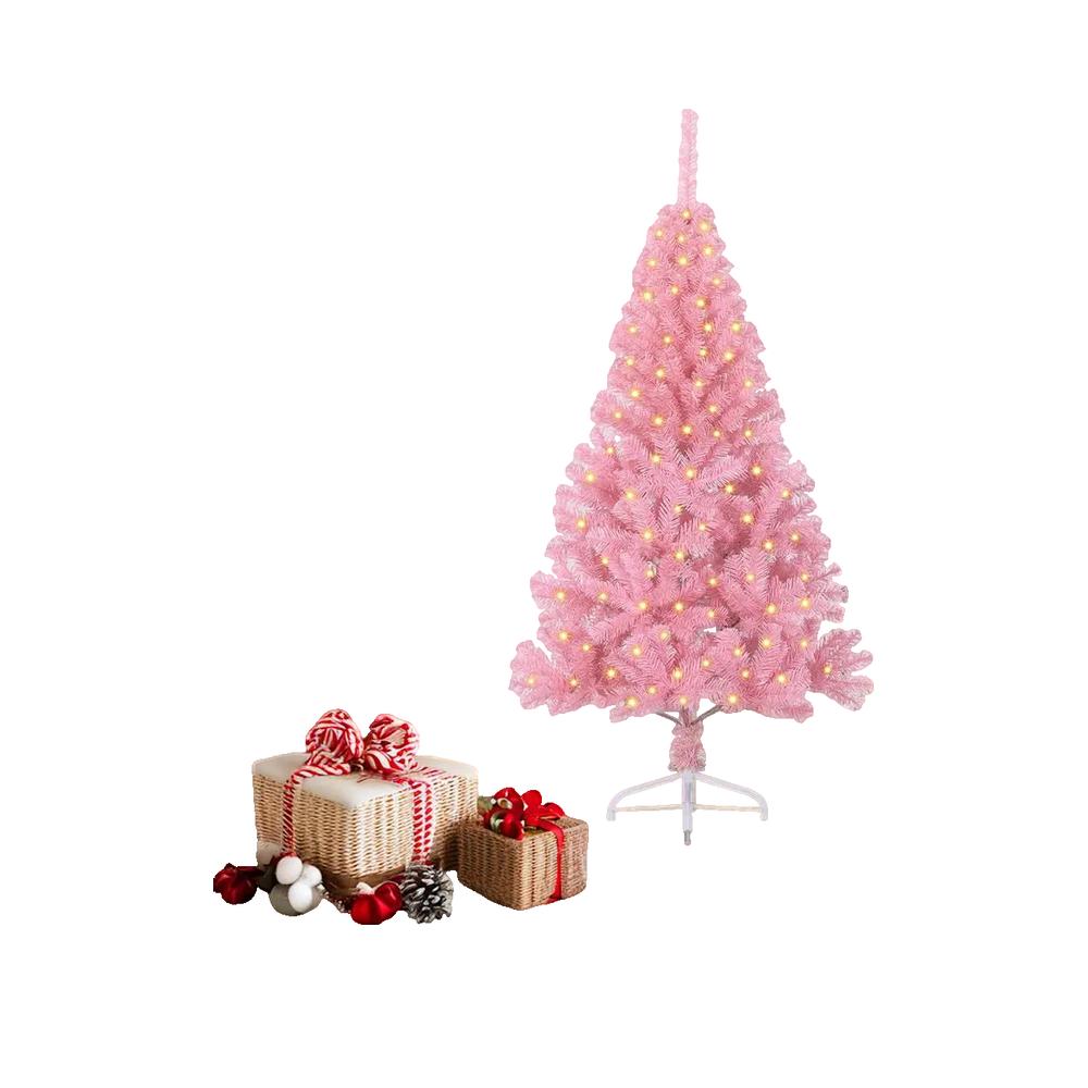 Sztuczna choinka vidaXL różowa 150 cm z wbudowanymi światłami LED