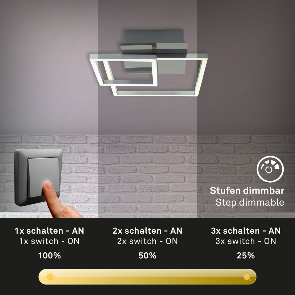 Plafonnier LED BRILONER LEUCHTEN FRAME, 20 W, 1500 lm, IP20, chrome-alu, métal-plastique, intensité lumineuse variable, 35,8 x 26 x 7,5 cm - 6