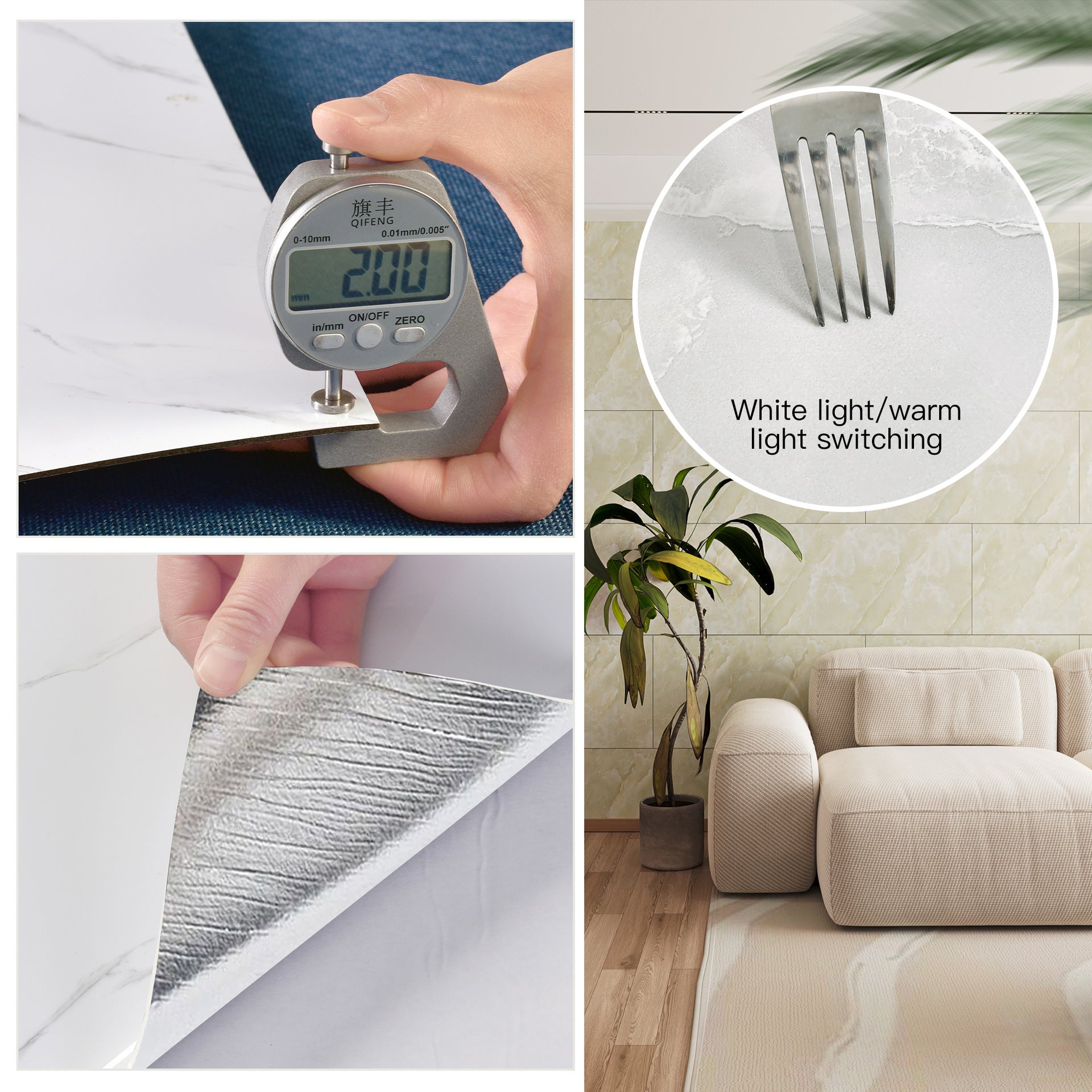 Lot de 10 panneaux muraux adhésifs (60 x 30 cm), carrelage mural imperméable en PVC imitation marbre pour cuisine et salle de bain. - 2