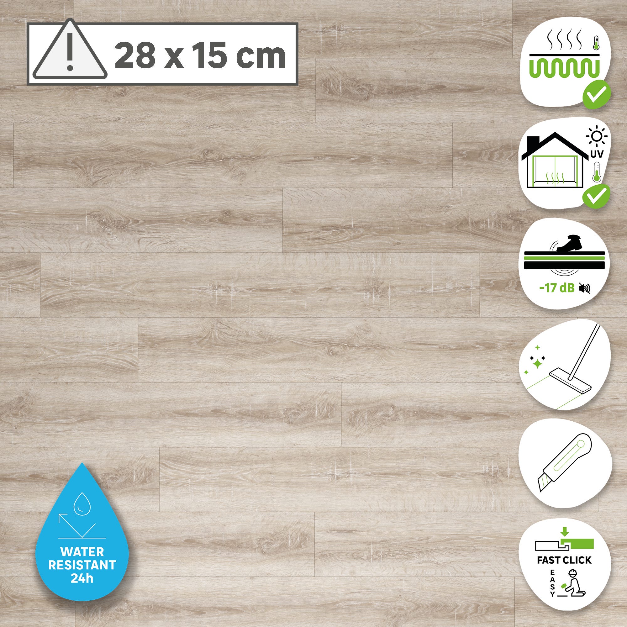 ARTENS - Échantillon de lame PVC - 28 x 15 cm - Sol PVC à clipser TELMEN2 avec sous-couche intégrée - INTENSO EXTREM - Effet bois beige naturel - - 3