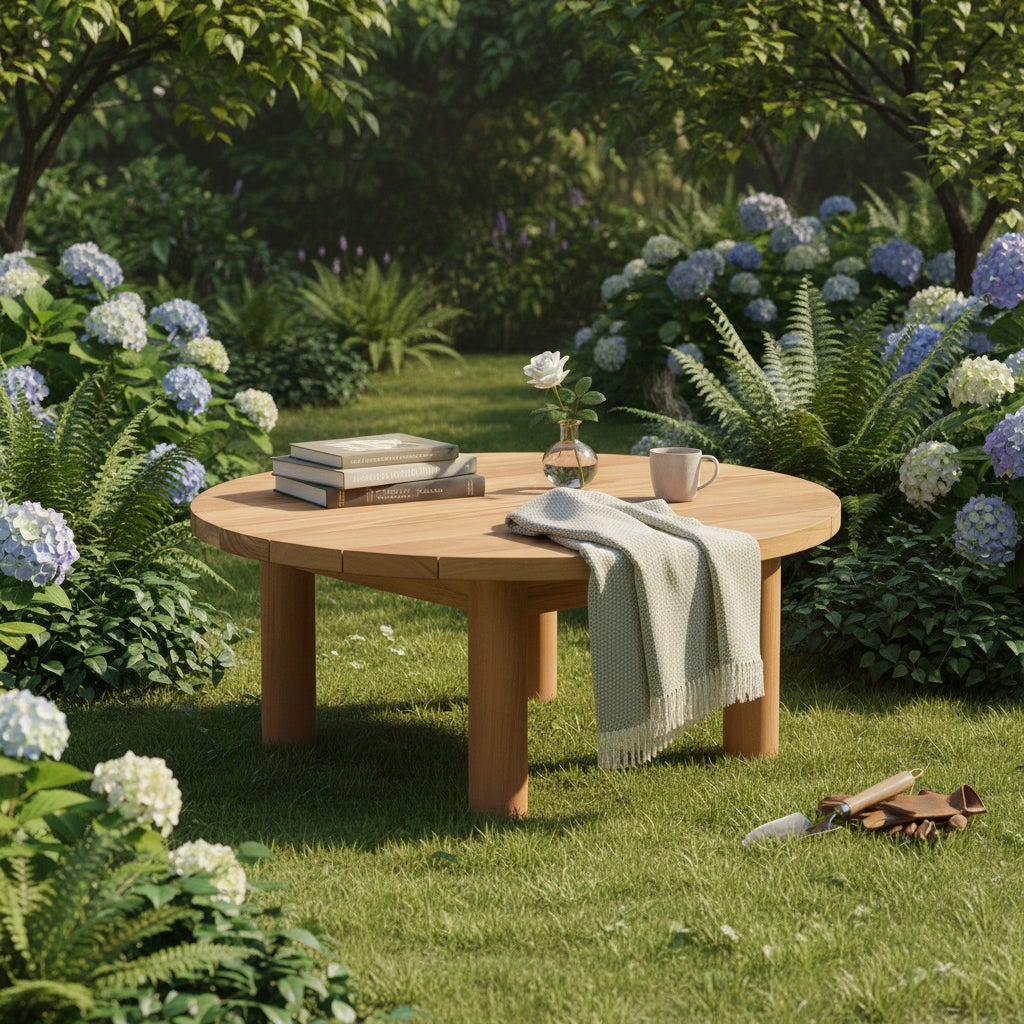 Table basse de jardin rond en Teck Marron - 3