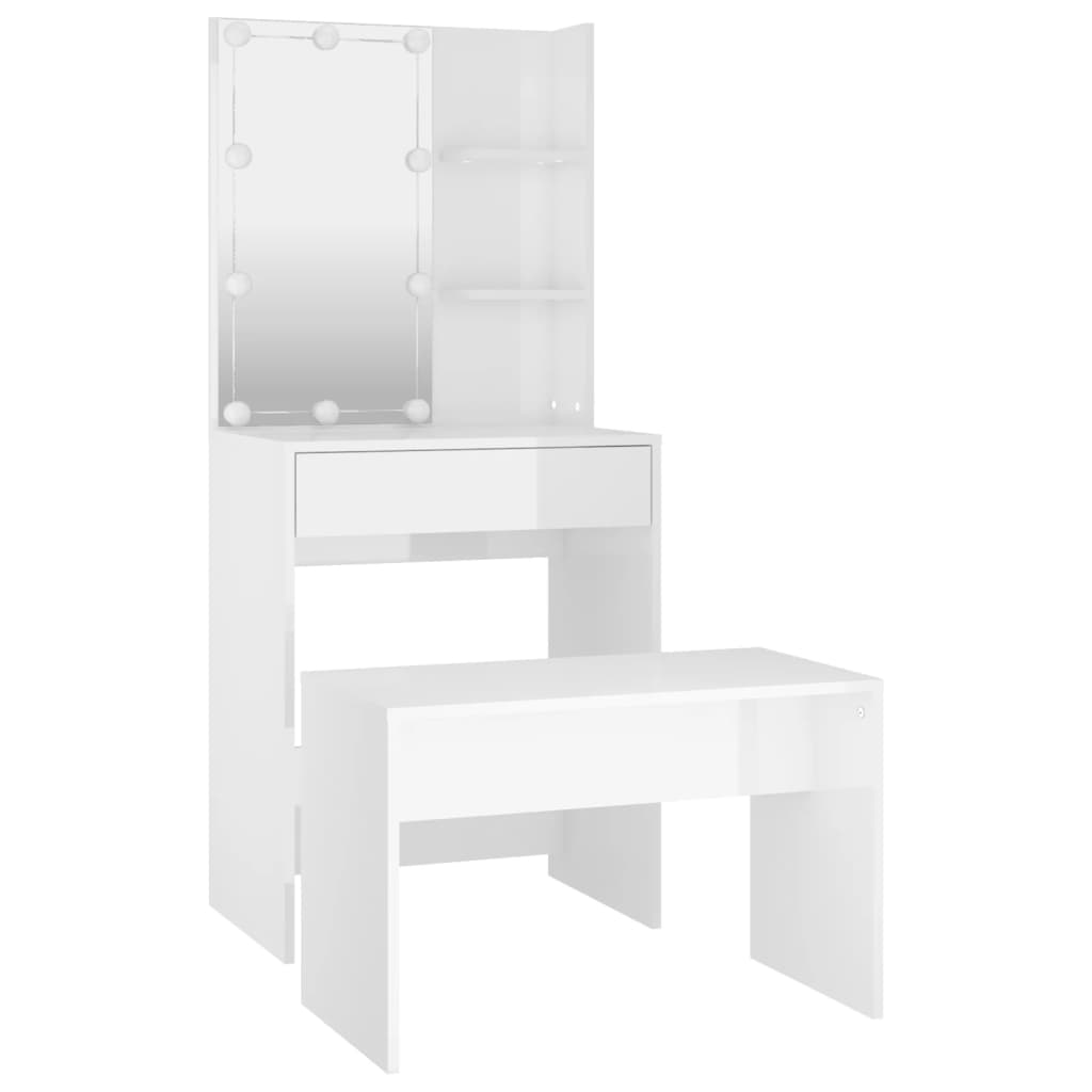 Set toeletta di design con LED 60 x 40 x 140 cm legno composito bianco lucido 02_0006308 - 2