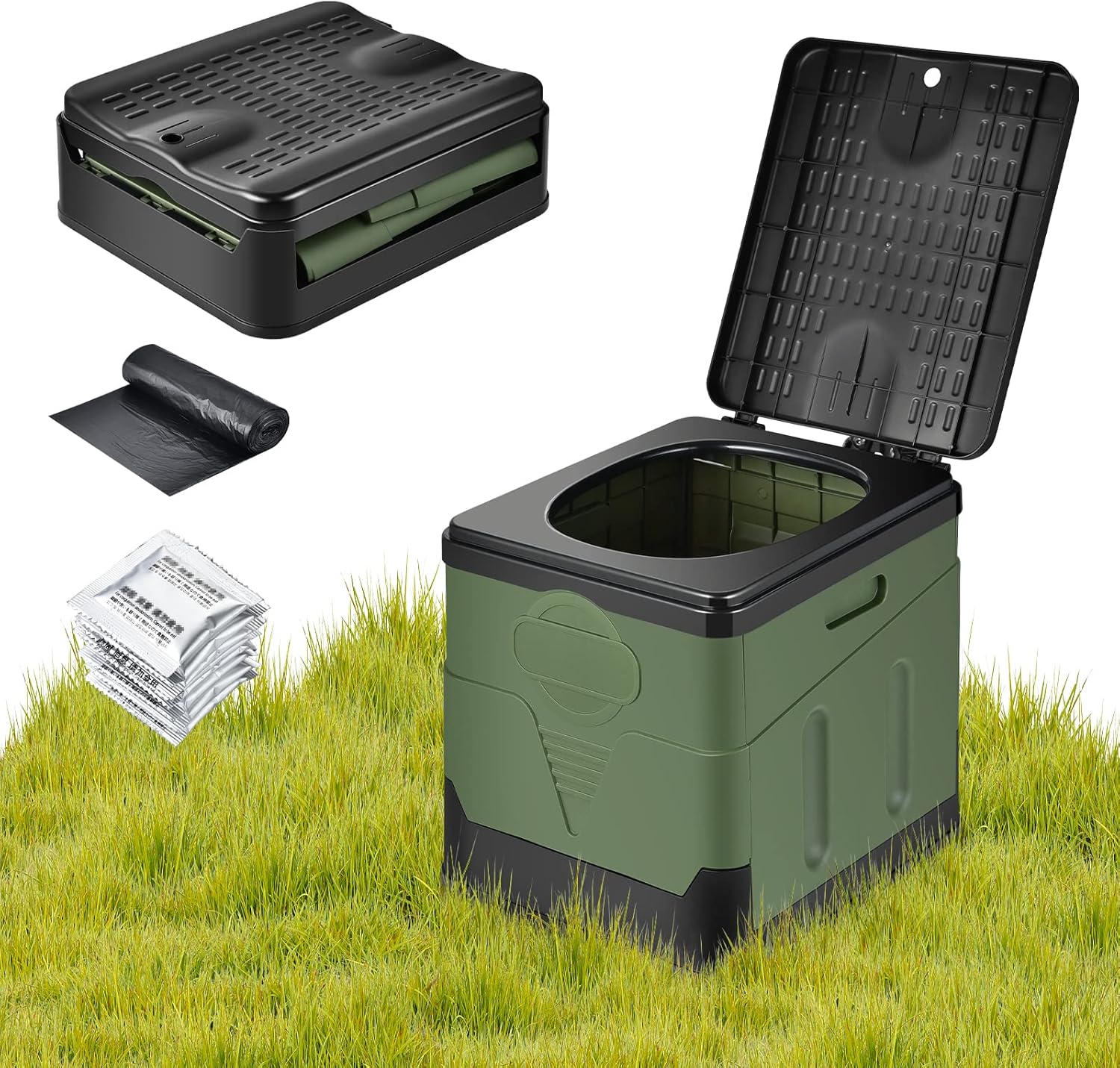 Semptec toilette de camping: Toilette de camping pliable avec couvercle, 24 sacs, jusqu'à 150 kg noir (klo de camping Semptec toilette de camping: Toilette de camping pliable avec couvercle, 24 sacs, jusqu'à 150 kg noir (klo de camping