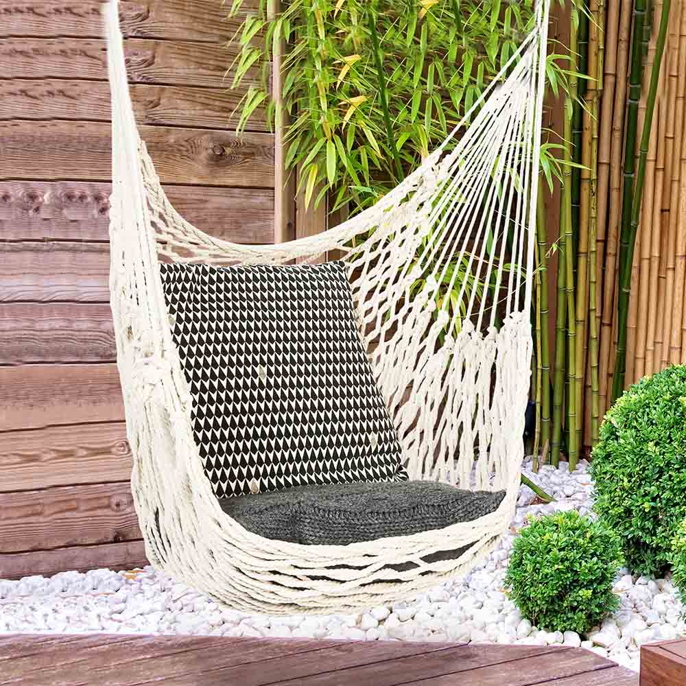 Chaise suspendue hawaïenne en corde tressée blanche avec anneau en métal – Idéale pour le salon, la chambre ou le jardin - 4