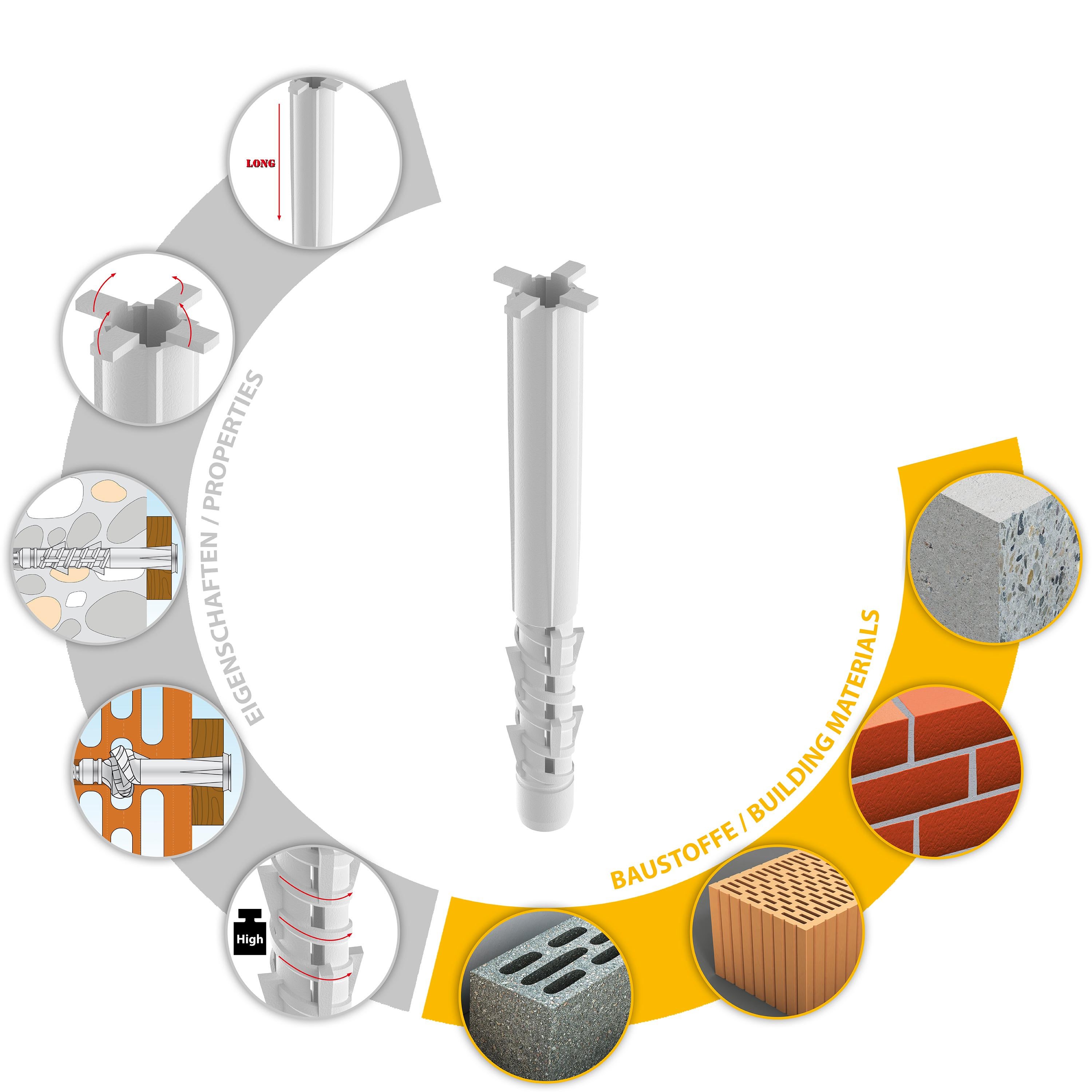 TOX Chevilles spirales multi usages TETRAFIX-XL 6/65 (Par 50) - 3